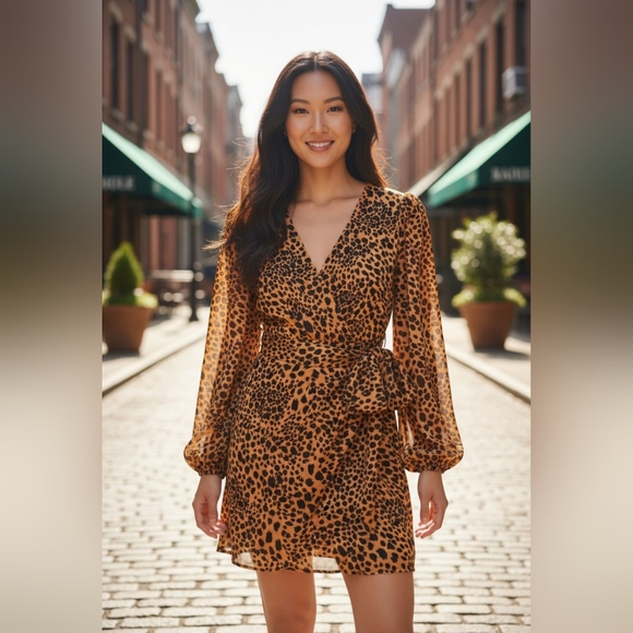 Forever 21 Cheetah Print Wrap Mini Dress Size M - Picture 1 of 13